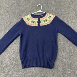 Vintage The Eagles Eye Sweater Womens 36 Navy Shetland Wool Fair Isle Mock Neck